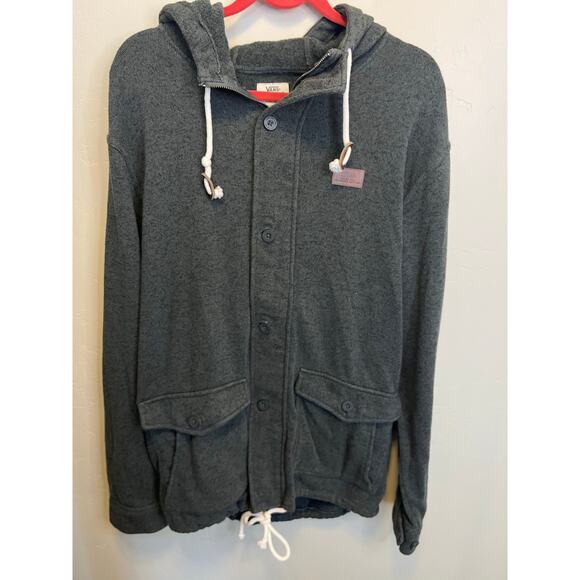 Vans Men's Button Up Grey Sweatshirt Hoodie Knit Skater Jacket Size XL - Picture 4 of 10